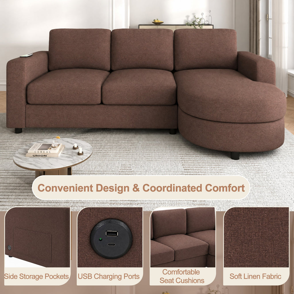Modern Sectional Sofa with Curved Chaise Lounge