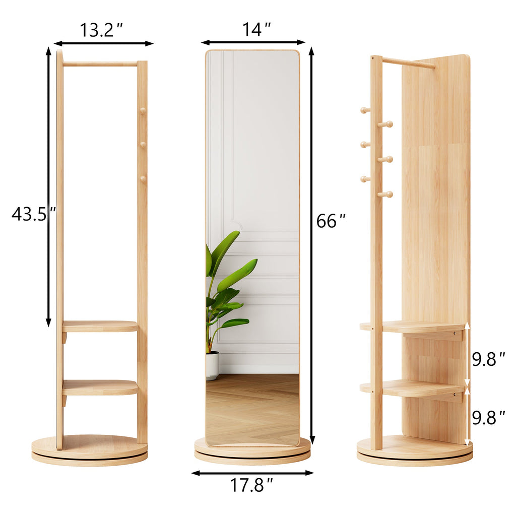 360° Rotating Multifunctional Full Length Mirror with Hook Storage Rack
