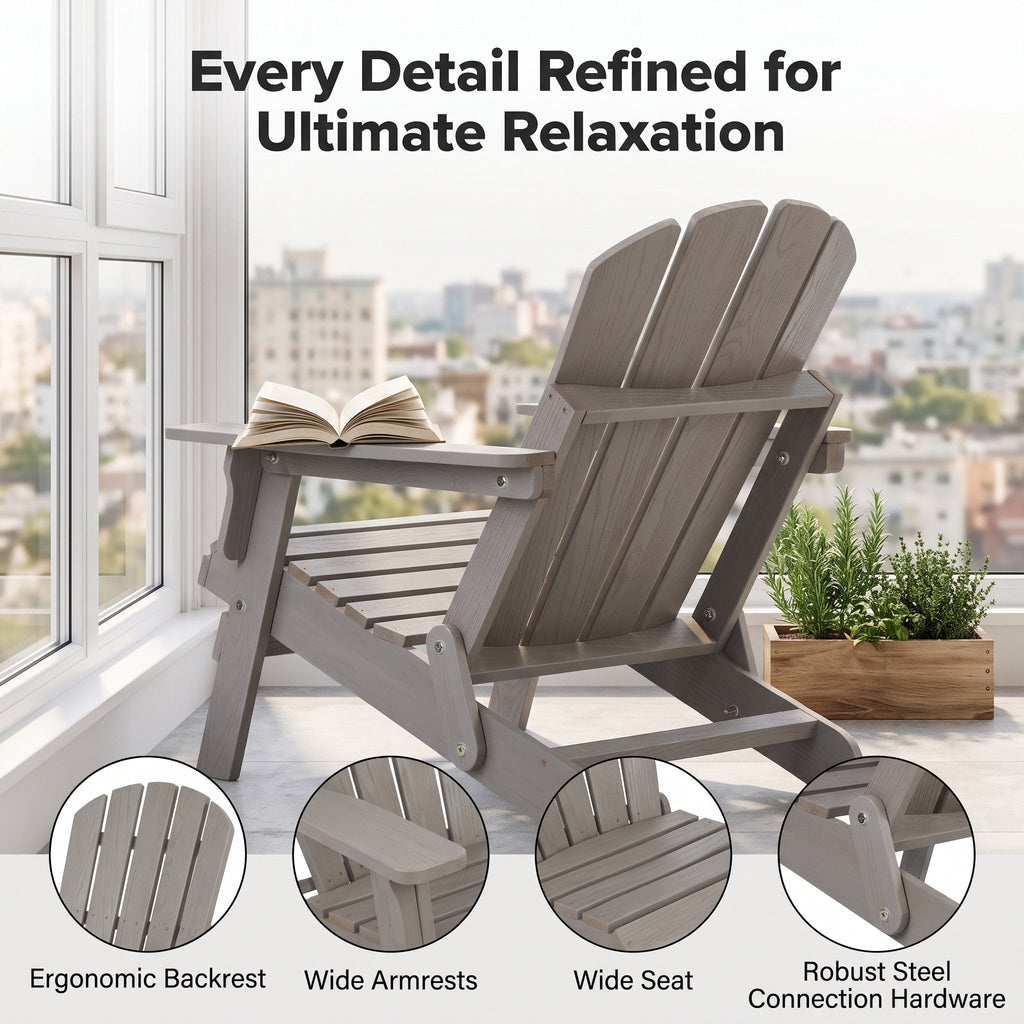Oversize Embossed Wooden Outdoor Folding Adirondack Chair