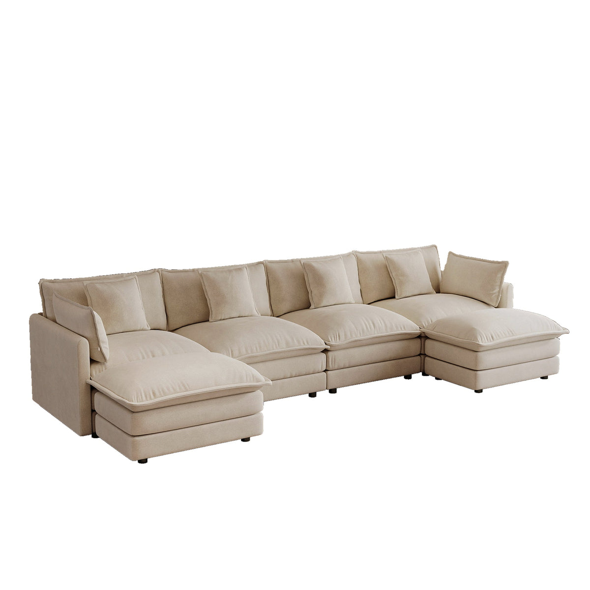 Oversized U Shape Sofa, Modern Upholstered 4 Seater Sofa with 2 Ottomans