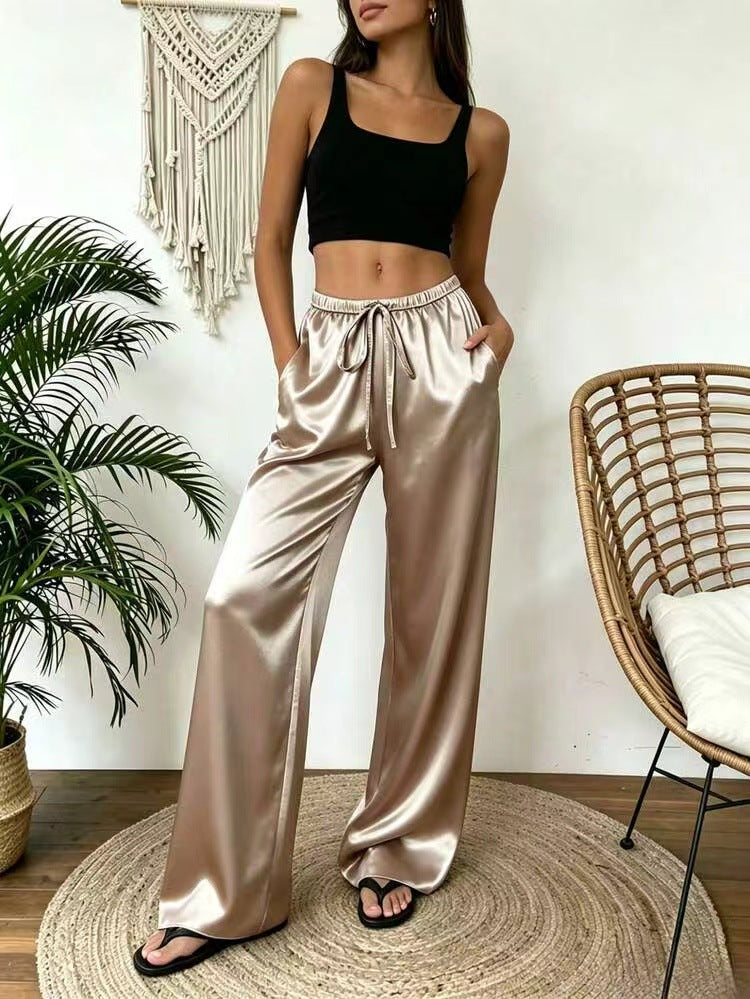 Relaxed stretch acetate wide-leg women's trousers