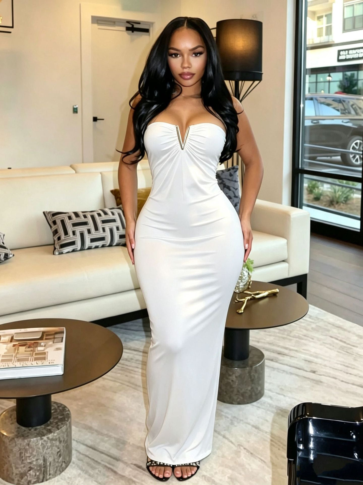 Strapless V-clasp Embellished Dress