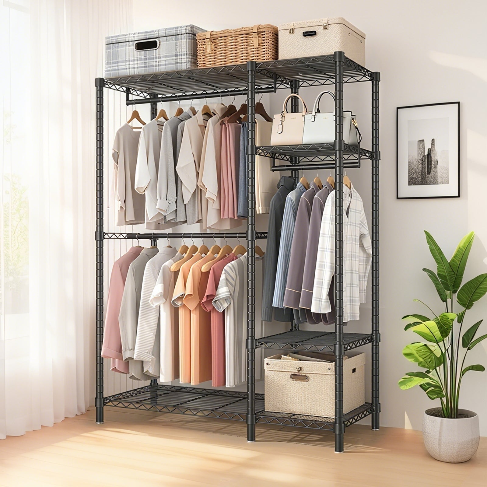 Heavy Duty Clothes Rack, Freestanding Closet Organizer