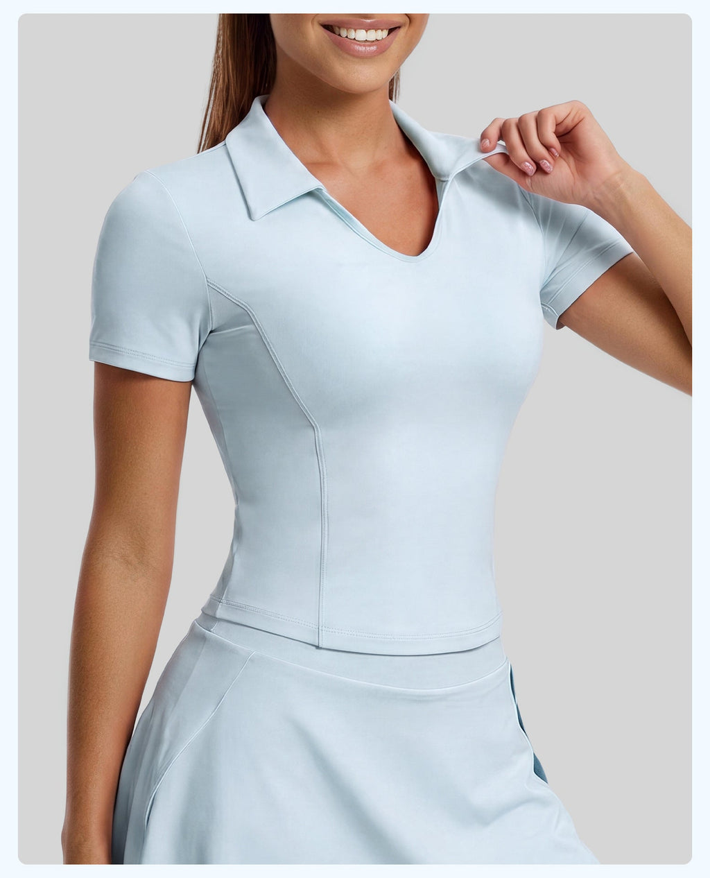 Women's Solid Color Polo Collar Sports Short-Sleeve T-Shirt, Slim Fit Figure-Flattering Yoga Top