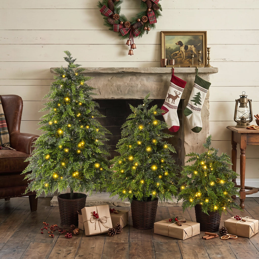 3-Piece Pre-Lit Christmas Tree Set with Warm Lights