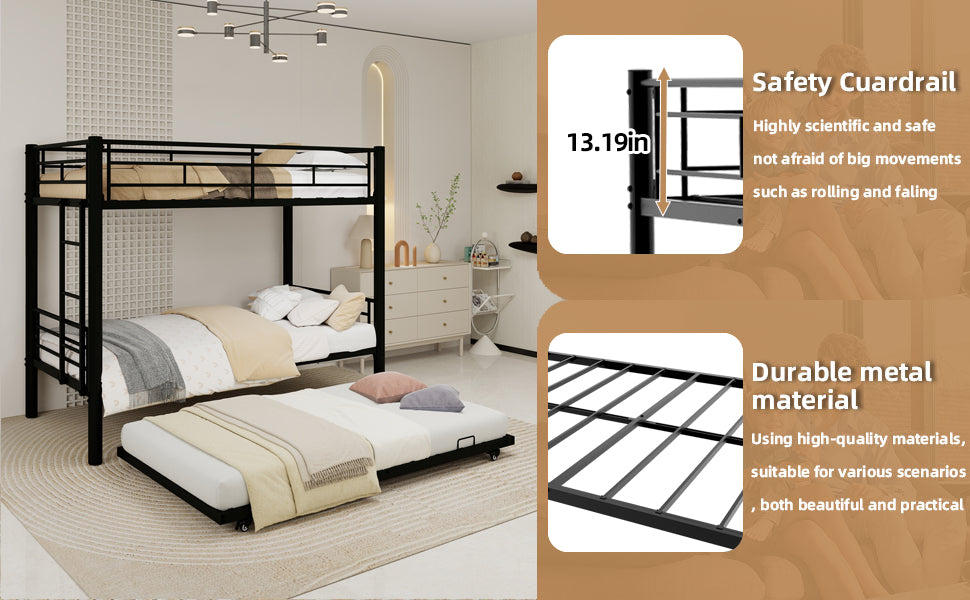 Black Twin Metal Triple Bunk Bed – Space-Saving and Modern