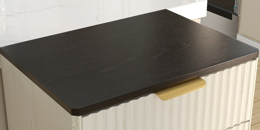 Woodgrain Tilt-Out Trash Can Cabinet with Wave-Textured Drawer