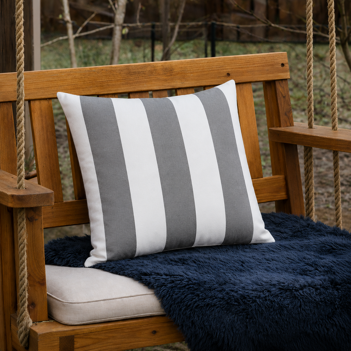 6 Pack Outdoor/Indoor Throw Pillows with Inserts - Gray/White Striped