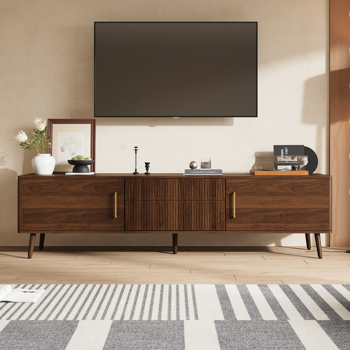 Mid Century TV Stand with 2 Drawers