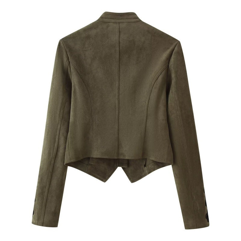 Womens Suede Stand-Neck Jacket Coat