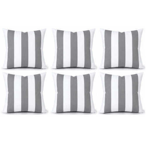 6 Pack Outdoor/Indoor Throw Pillows with Inserts - Gray/White Striped