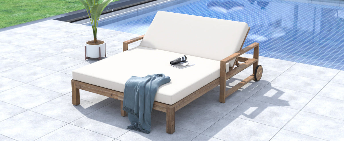 TREXM 1-Piece Farmhouse-styled Wooden Outdoor Sunbed