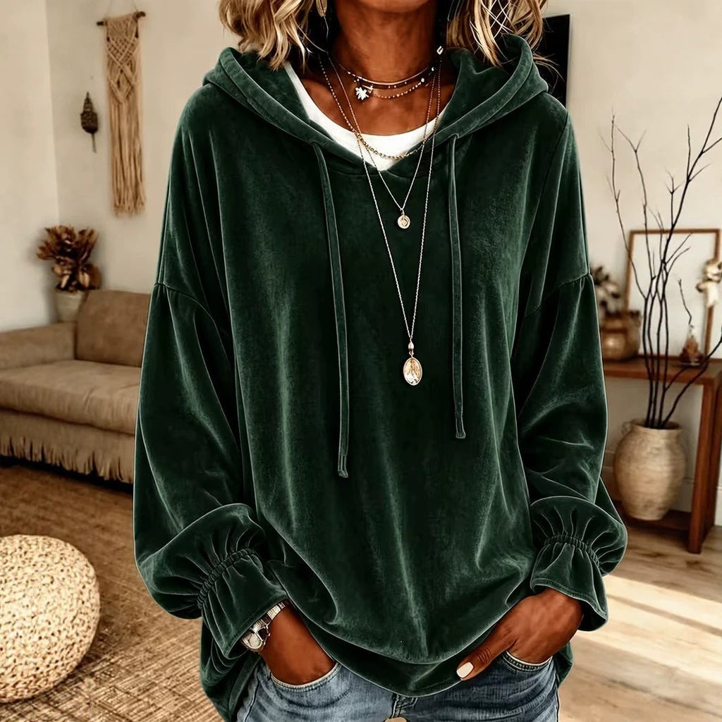 2026 European And American Women's Clothing Amazon Independent Station Hooded Sweater For Autumn And Winter Loose Drawstring Velvet Women's Clothing