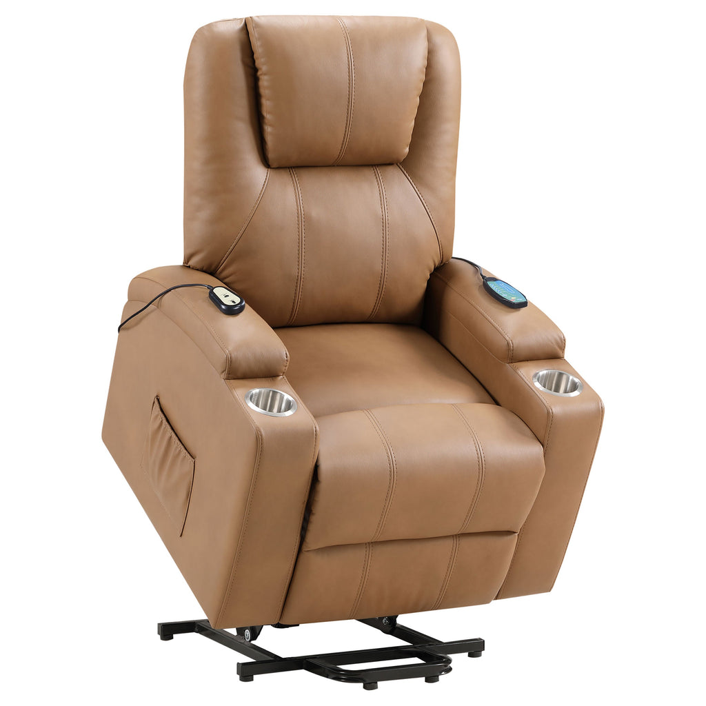 Macklin Camel Upholstered Power Lift Massage Recliner
