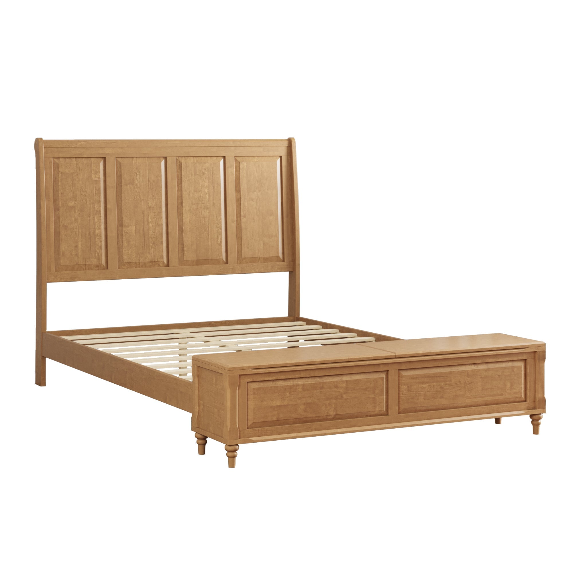 Queen Bed Frame with Tall Headboard and Storage Bench
