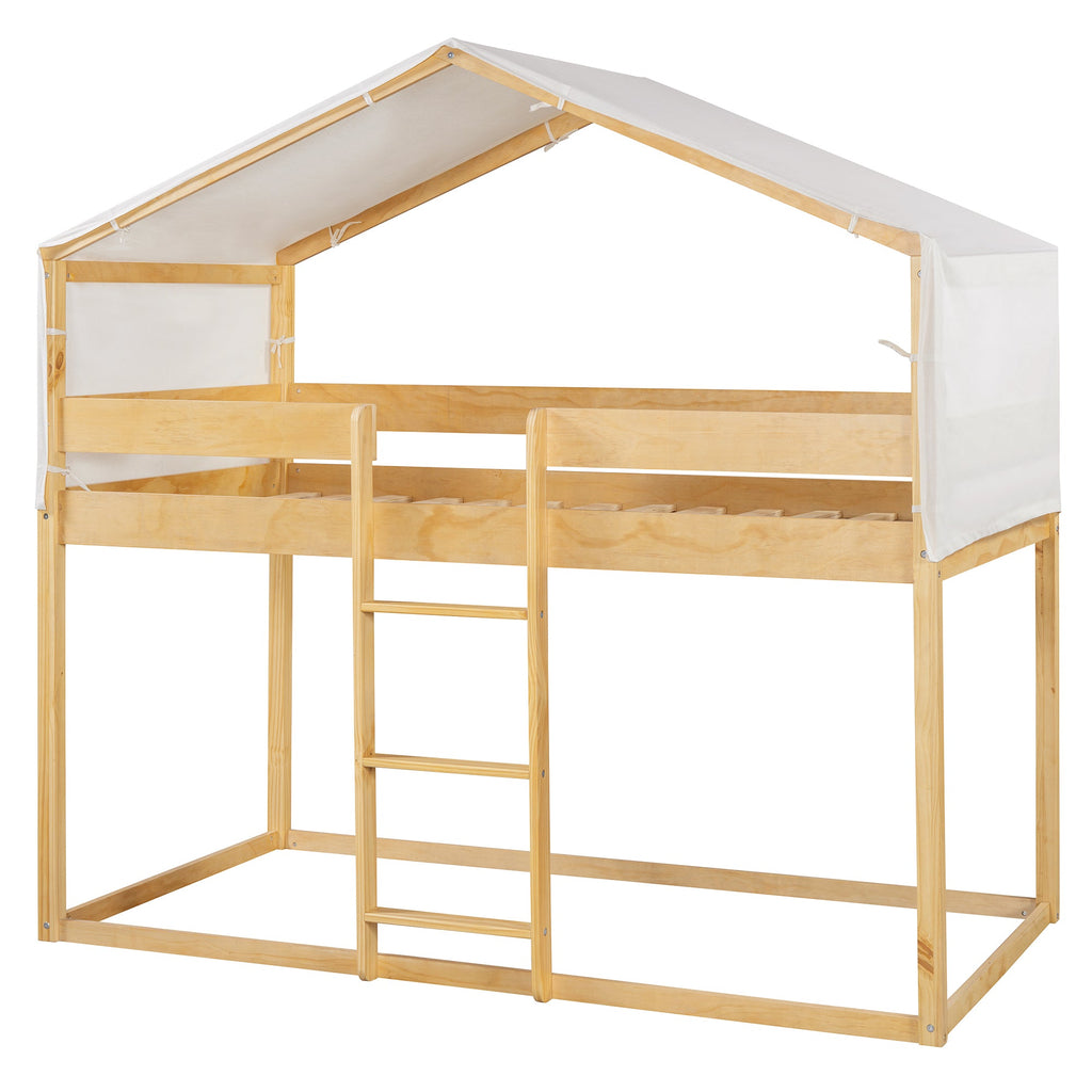 Twin Over Twin Wood Bunk Bed with Tent