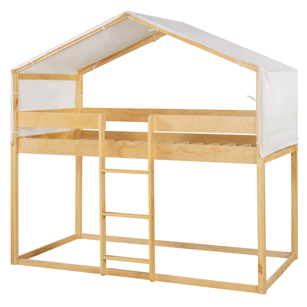 Twin Over Twin Wood Bunk Bed with Tent