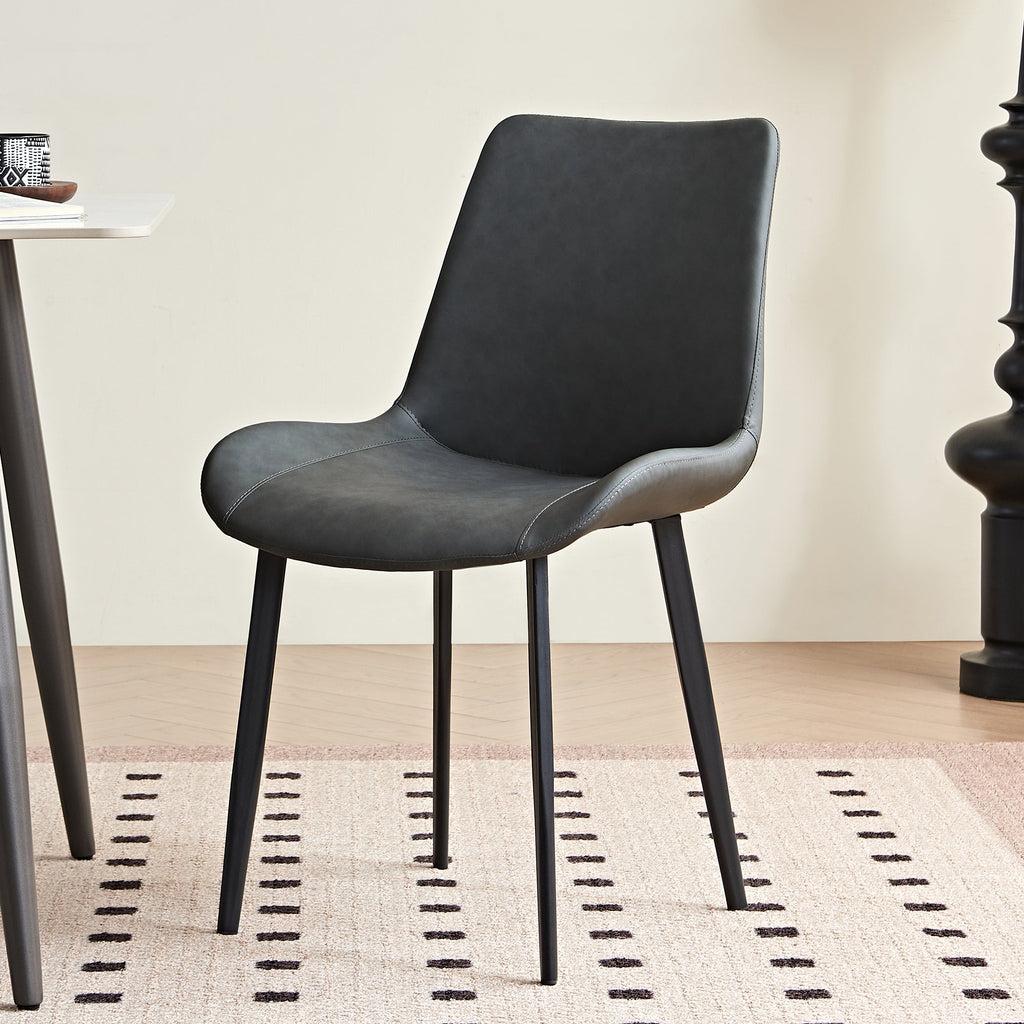 Grey PU Leather & Iron Leg Dining Chairs (2-Piece)