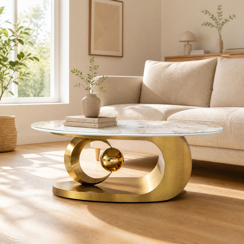 Polished Gold Tempered Glass Coffee Table