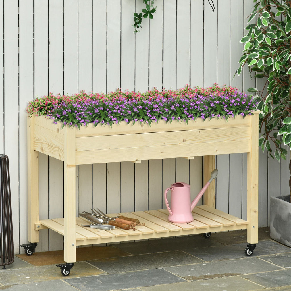 Outsunny Raised Garden Bed with Lockable Wheels