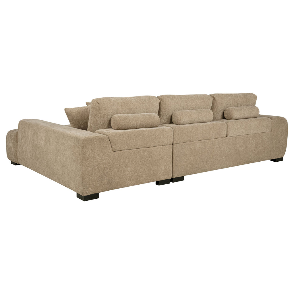 Plather Camel Upholstered Sectional Chaise Sofa