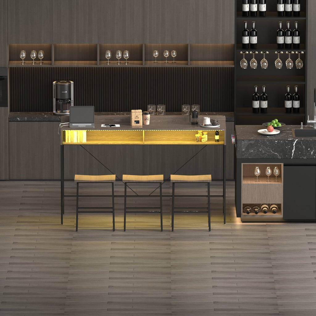 59 Inch Bar Table with Power Socket and LED Light Set