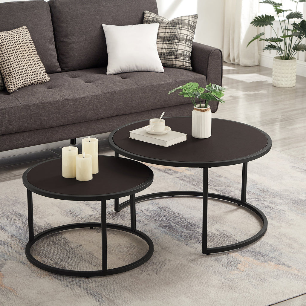 Modern Faux Leather Nesting Round Coffee Table