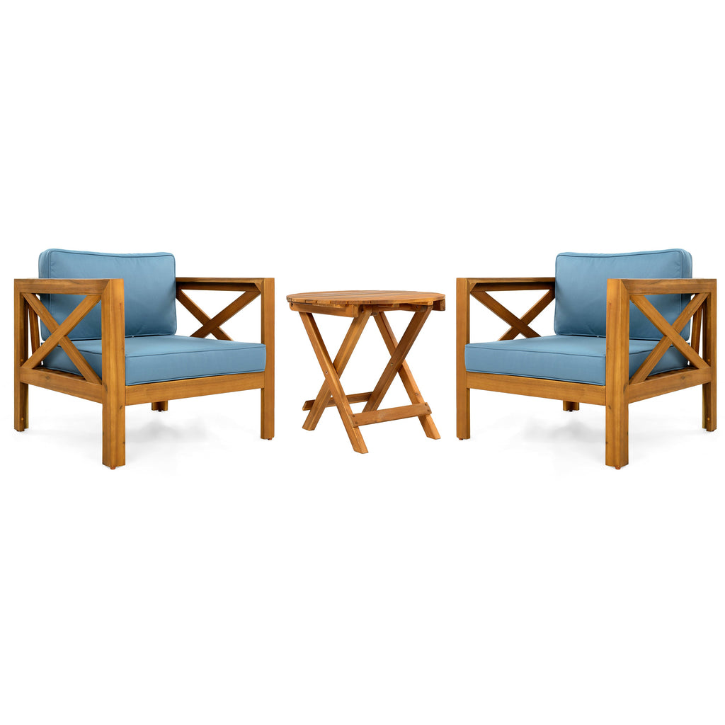 Patio Conversation Set with Outdoor Wood Chairs and Side Table