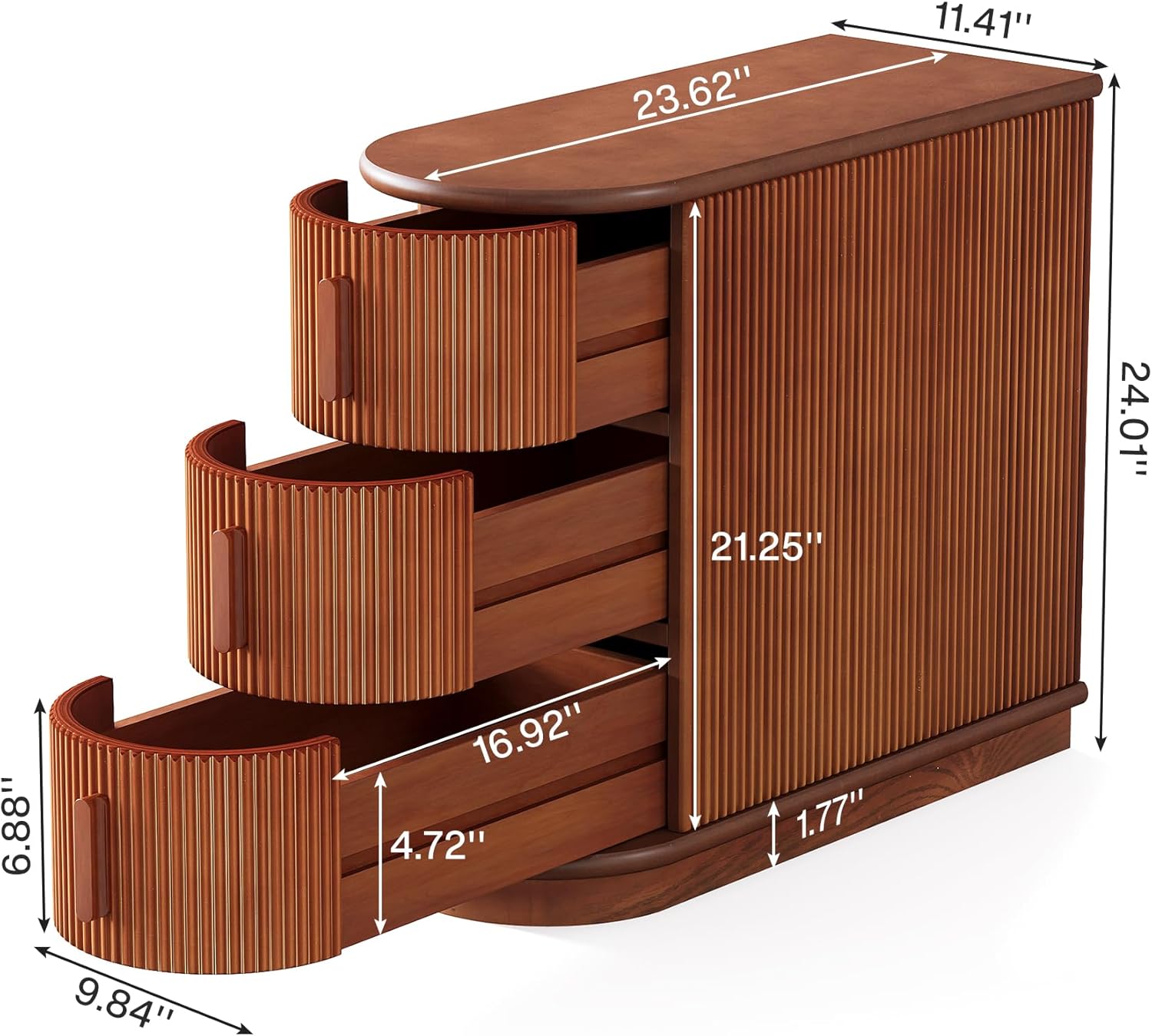 10.8" Solid Wood 3-Drawer Narrow End Table