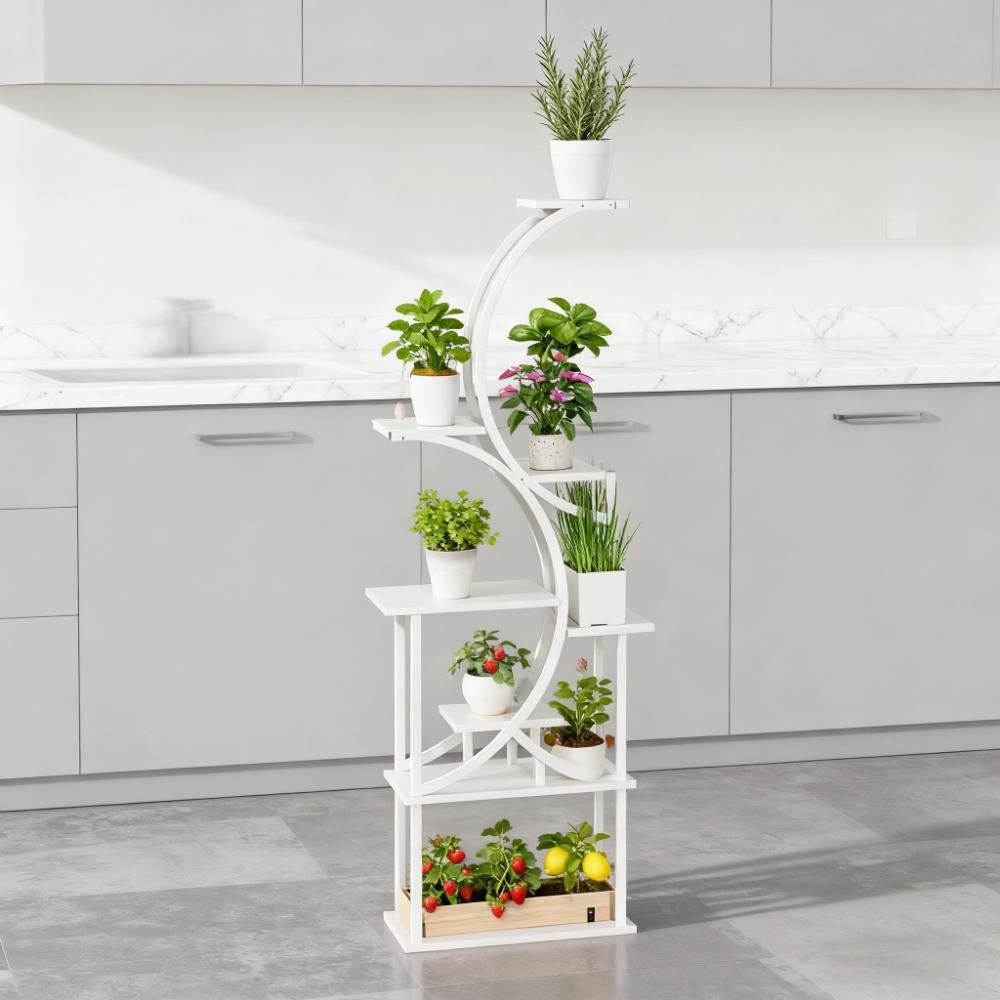 White S-Shaped Plant Stand - 8 Tier Plant Shelf