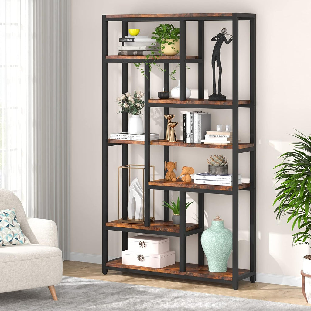 78.7" Extra Tall 7-Tier Industrial Vintage Rustic Bookcase