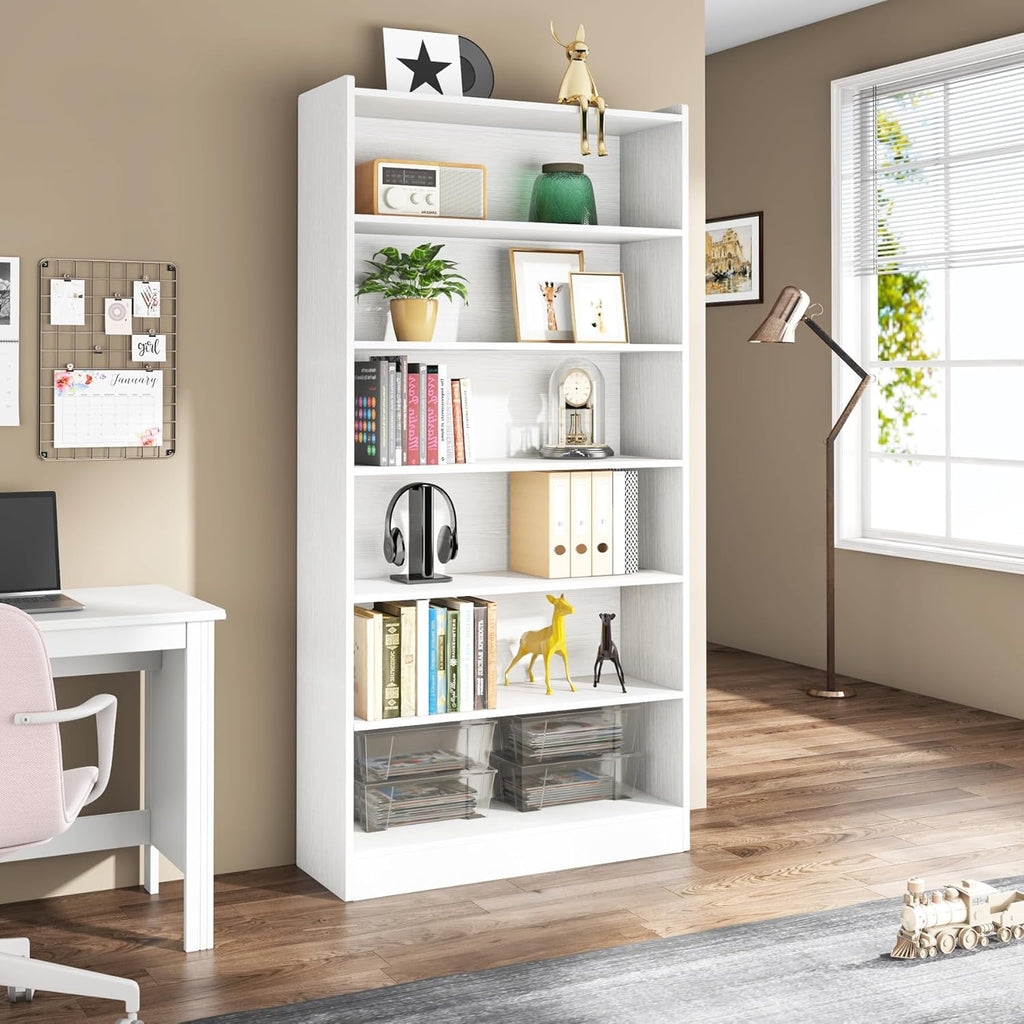 78" 7-Tier Modern White Library Bookshelf