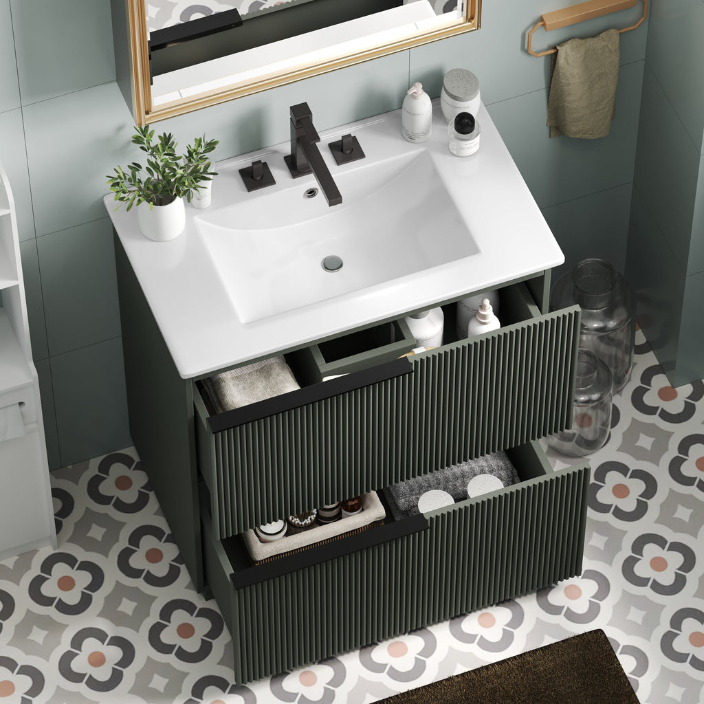 30" Bathroom Vanity with Ceramic Sink and Full-Extension Drawers
