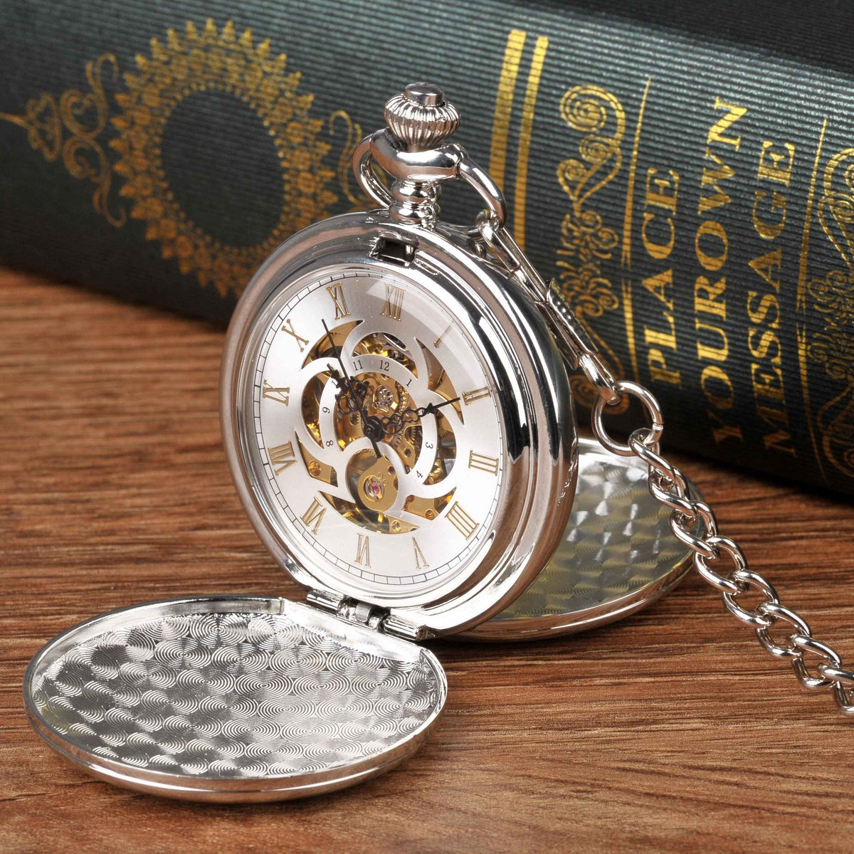Large Pocket Watch Silver Double-hinged Mechanical