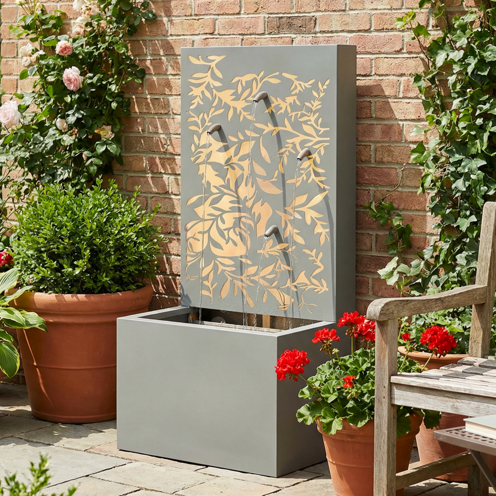 Light Gray Metal Leaf Cutout Water Wall Fountain