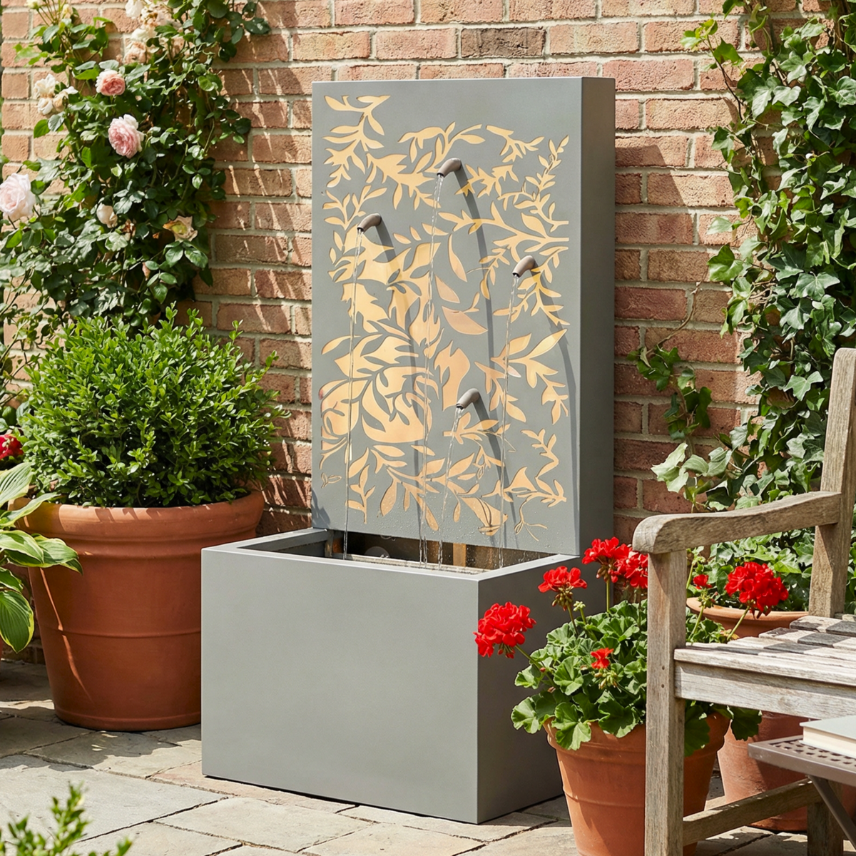 Light Gray Metal Leaf Cutout Water Wall Fountain