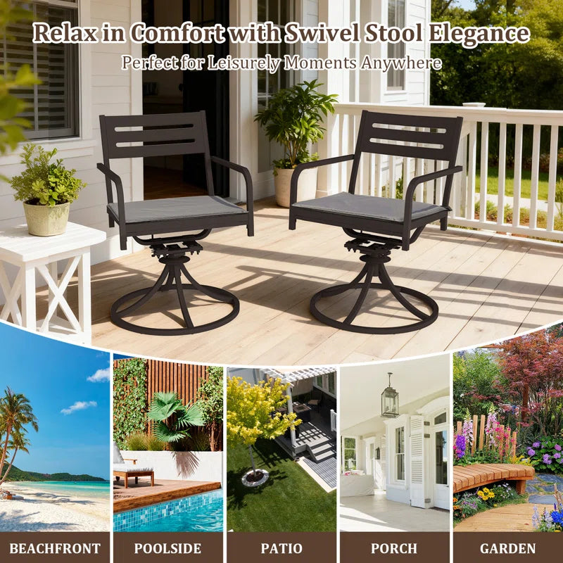 Set of 2 Powder-Coated Steel 360° Swivel Outdoor Dining Chairs