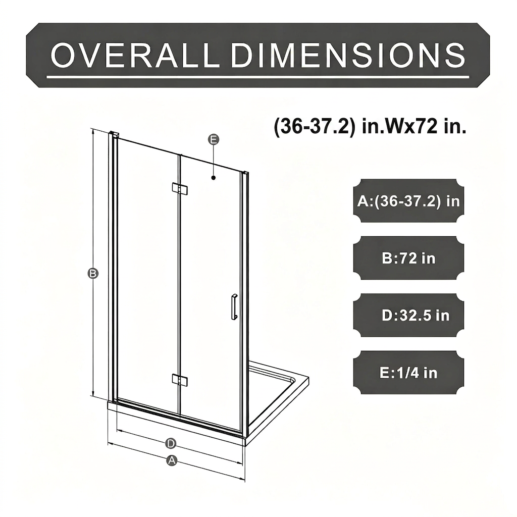 Goodyo 36"x 72" Frameless Glass Shower Door Bifold