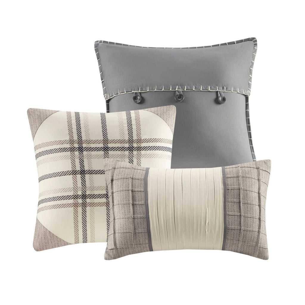 7 Piece Herringbone Comforter Set Neutral Cal King
