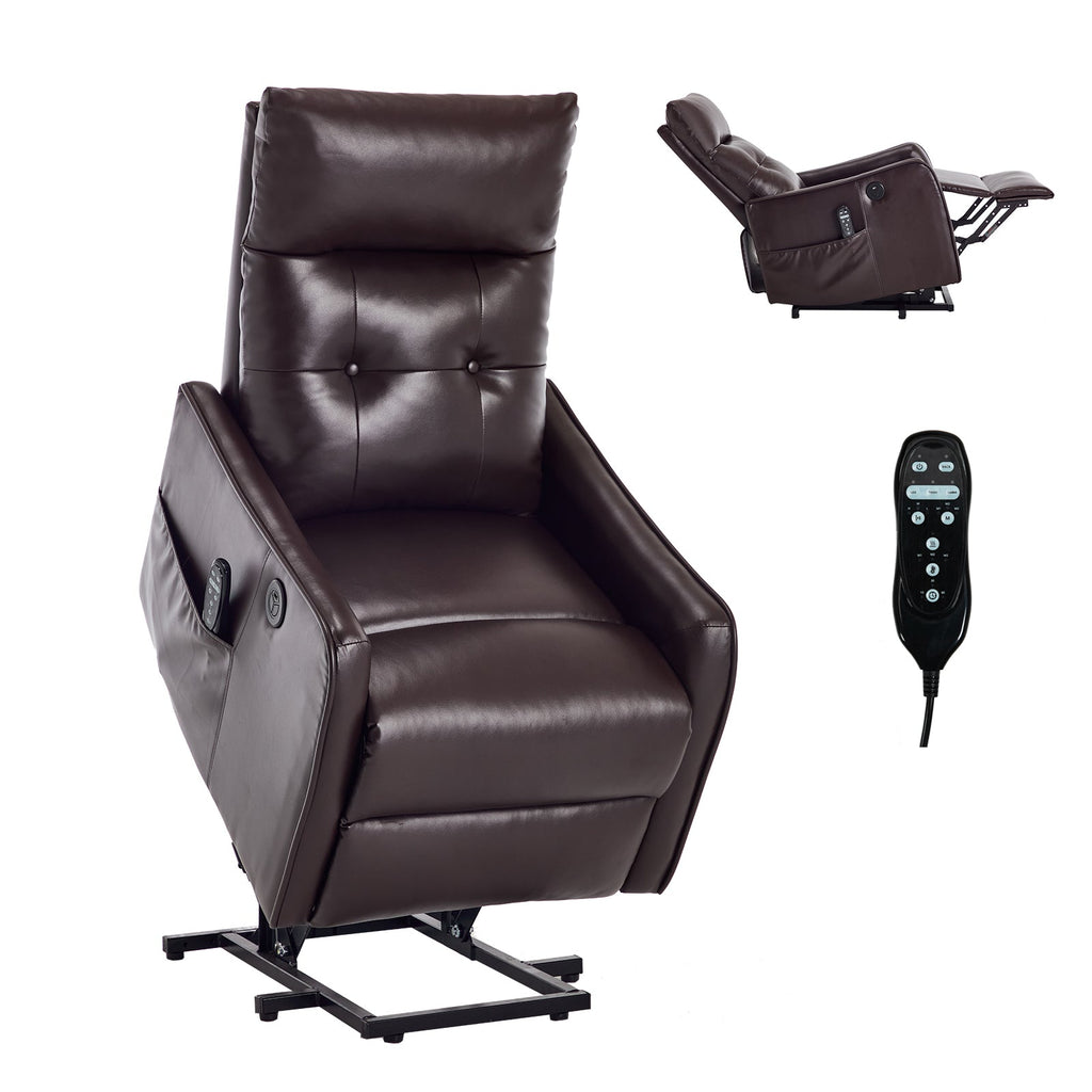 Brown PU Single Motor Power Lift Recliner Chair