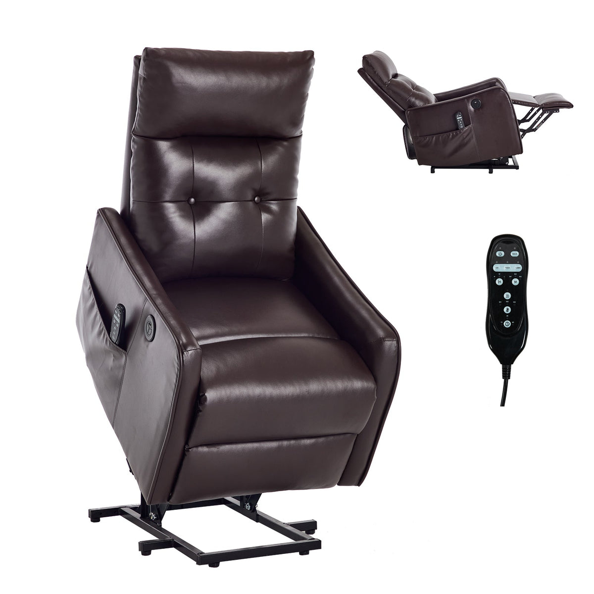 Brown PU Single Motor Power Lift Recliner Chair