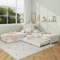 L-Shaped Combination Twin Bed Frame with Trundle and Drawer