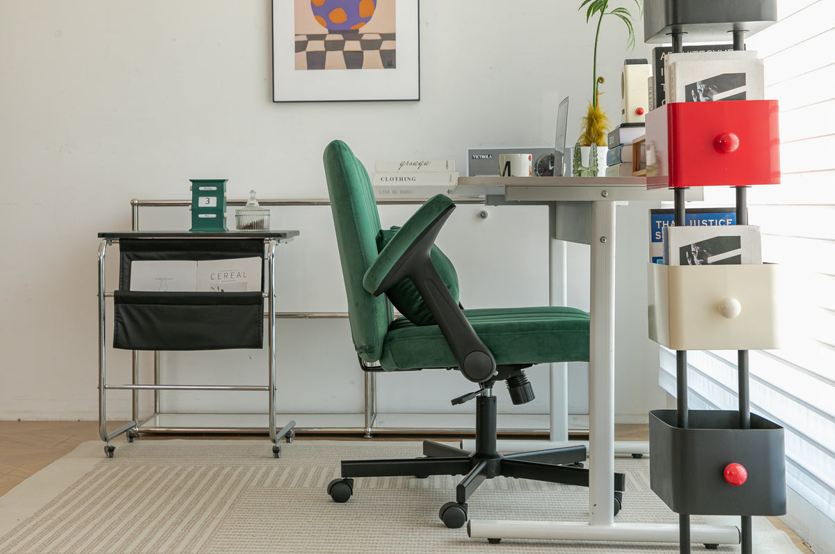 Green Velvet Criss Cross Armrest Office Chair