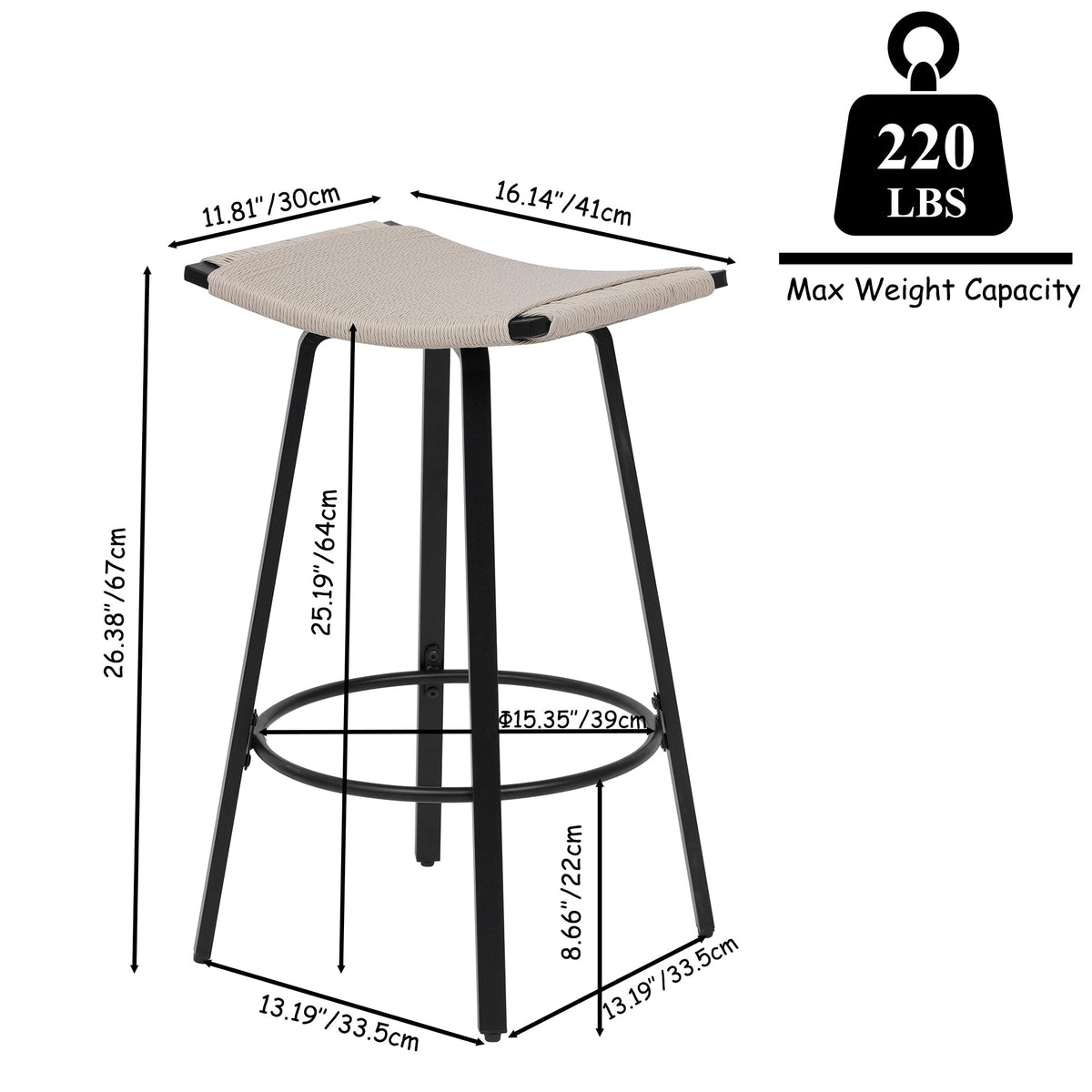 Backless Handwoven Kitchen Dining Bar Stools Set of 2