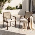 Outdoor Dining Chairs Set of 2 - Acacia Wood & Wicker Rattan