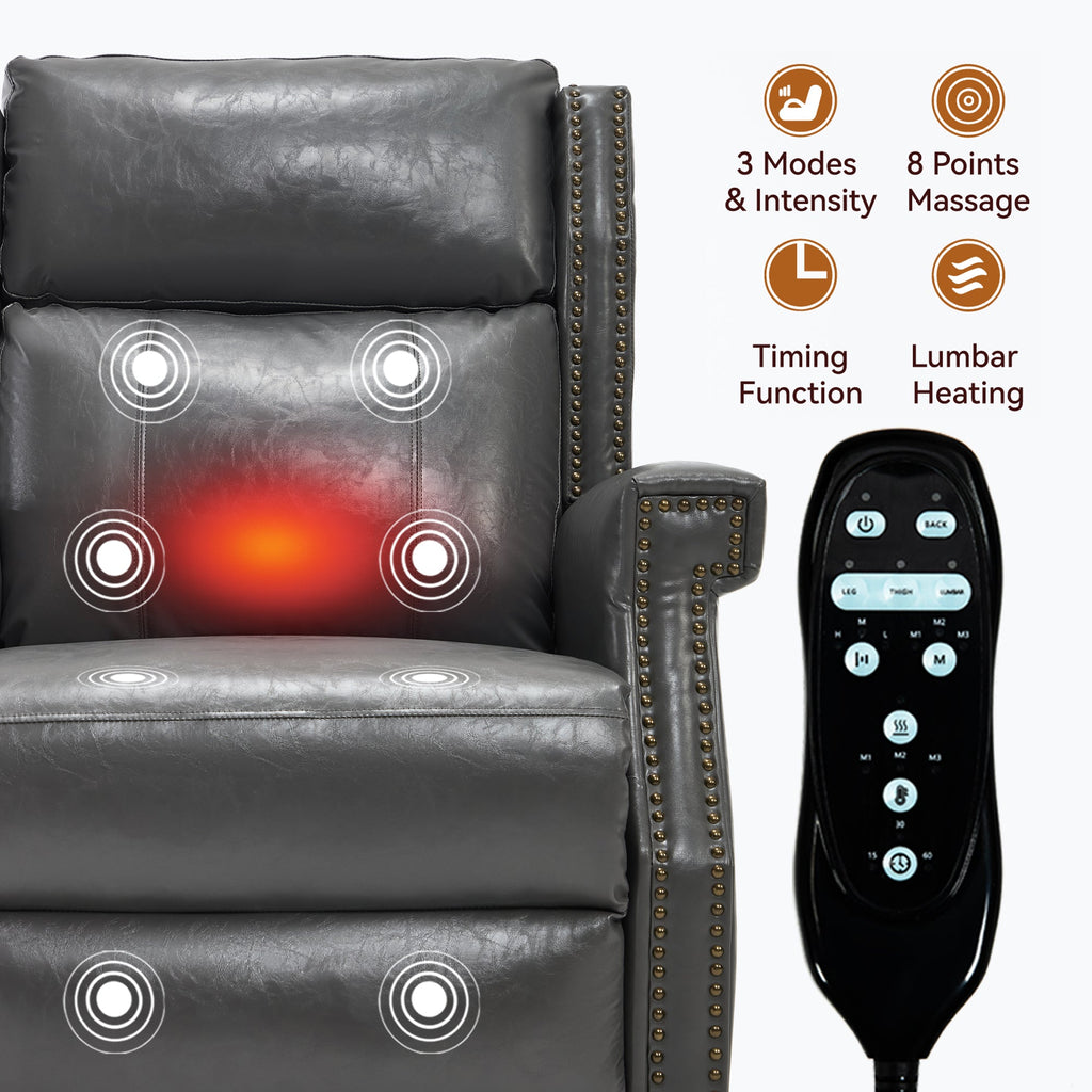 Grey Manual Recliner Chair in Faux Leather