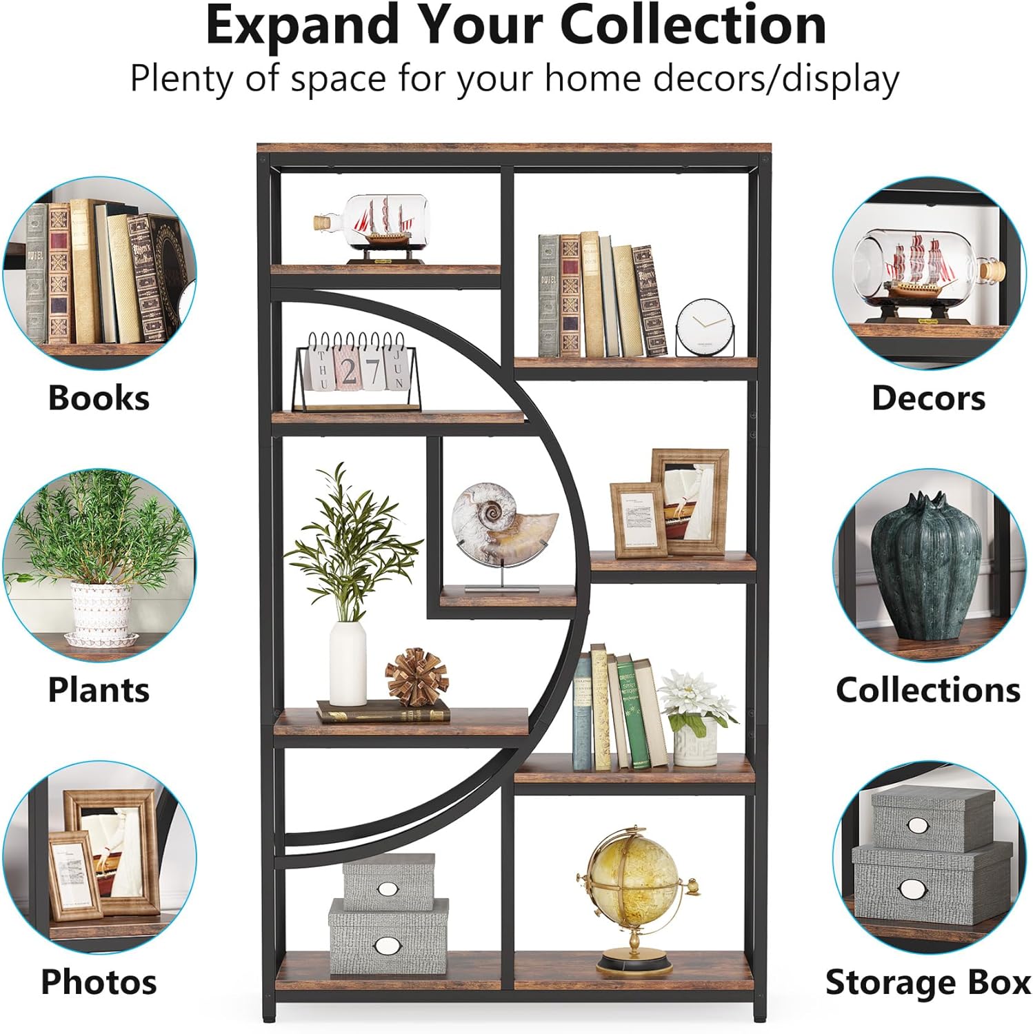 68.89" Height Industrial 5-Tier Rustic Brown Etagere