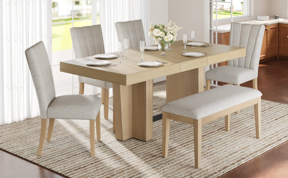 TOPMAX Farmhouse 76.0inch Extendable Wood Dining Table Set for 6