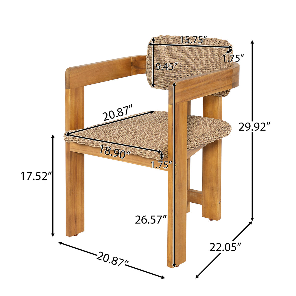 Outdoor Acacia Wood Dining Chair with Handwoven Rattan Seat and Back