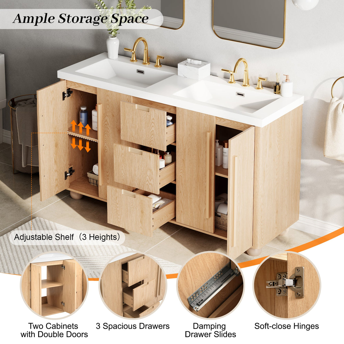 58.3" Bathroom Vanity Cabinet Only Without Vanity Top
